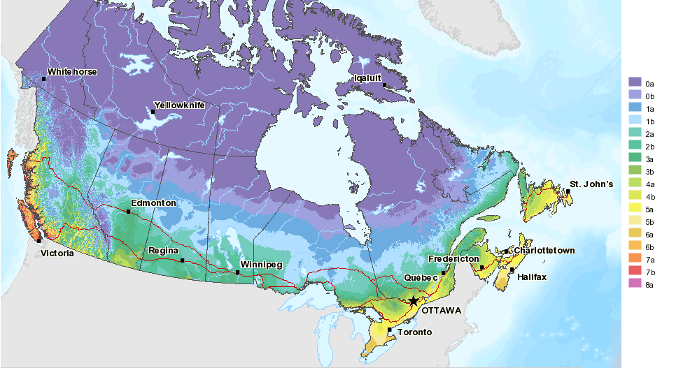 Zonas de plantas de jardín para Canadá.